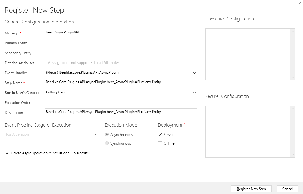 Asynchronous plugin step registration