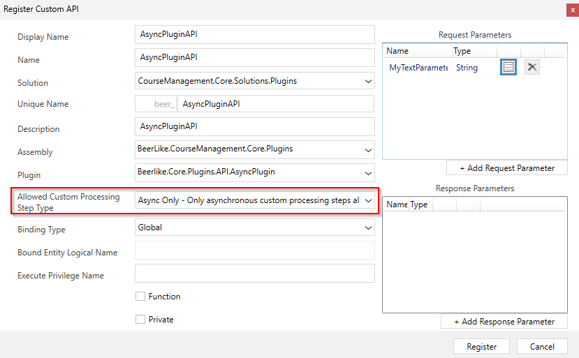 Custom API registration