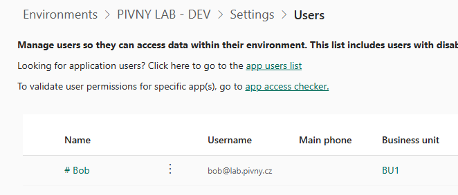 User’s Business Unit