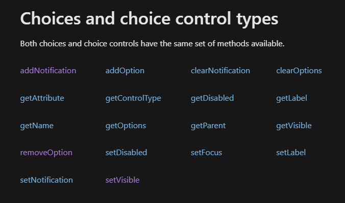 Client API methods for choice(s) controls