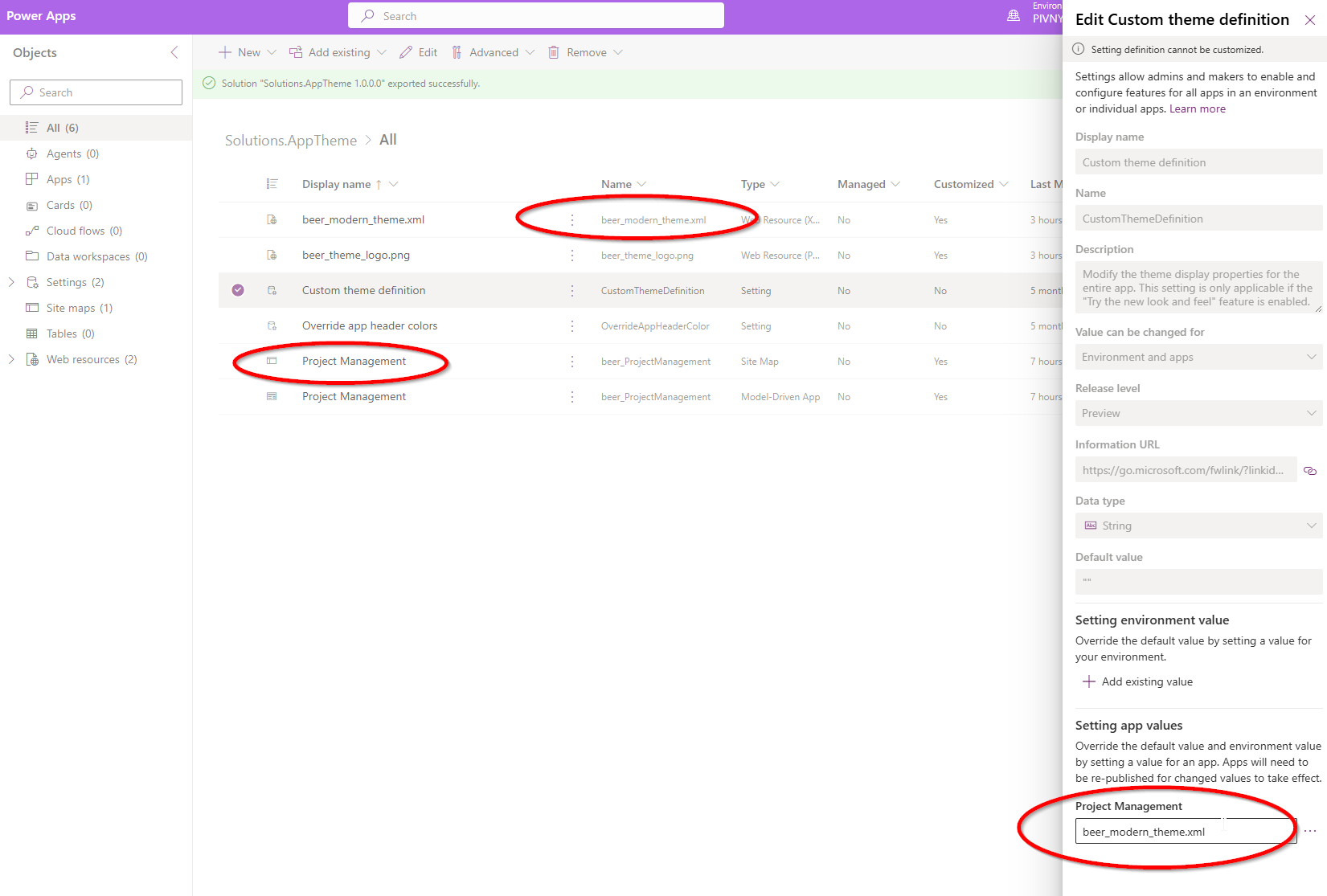 Setting app values