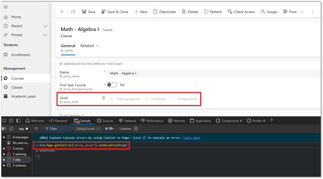 Disabled checkbox control