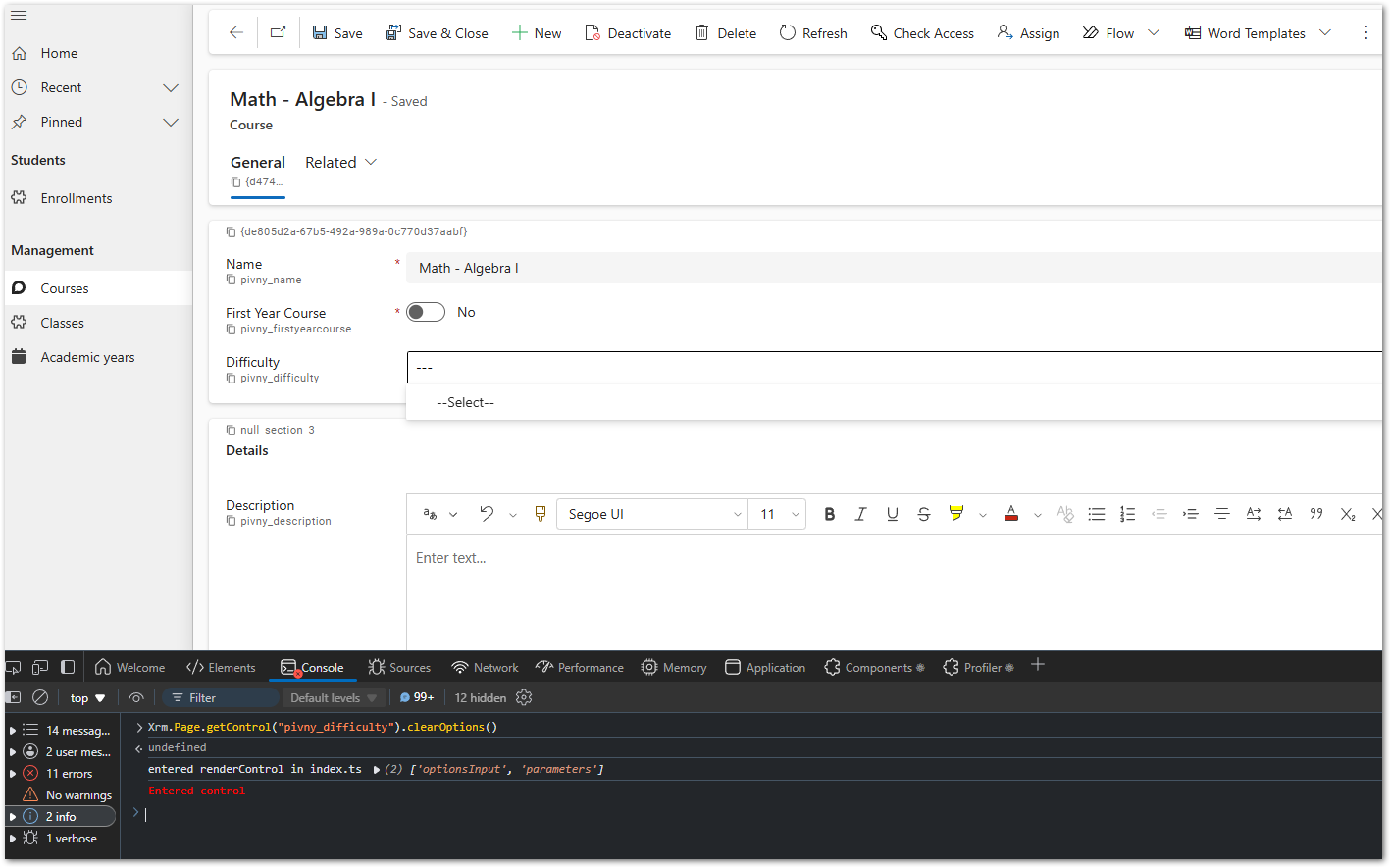 Single select option set PCF